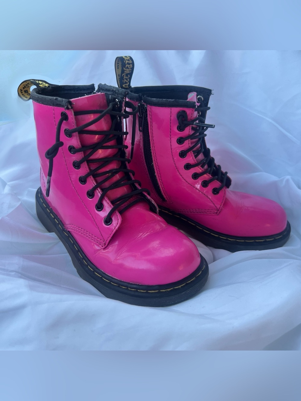 Dr Martens Hot Pink Zip Up Delaney Combat Boots Youth Size 1